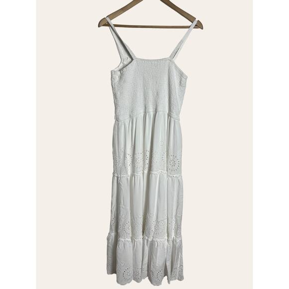 Jessica Simpson White Eyelet Smocked Sleeveless Maxi Dress Size XL - Picture 7 of 7